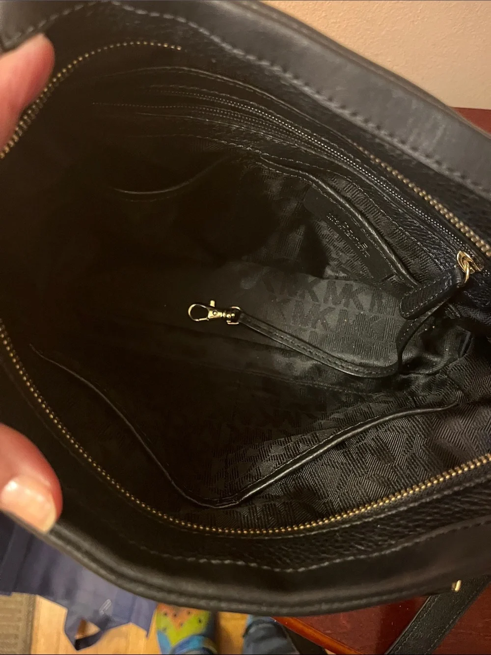 Michael Kors Black Pebbled Leather Satchel with Gold Hardware